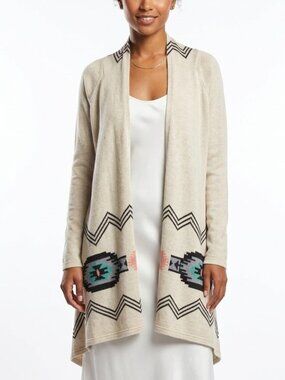California Gypsy Southwestern Aztec Open Front Cardigan Duster Black Cream L